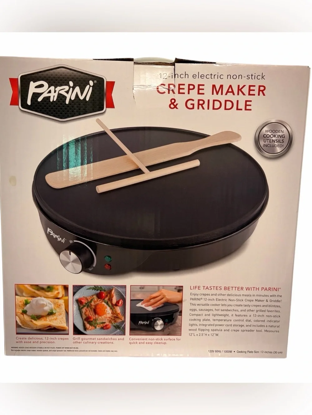 Parini 12-inch Black Crepe Maker & Griddle